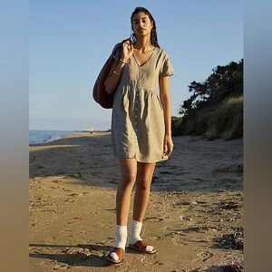 Madewell Linen Blend Alexandra Button Front Mini Unlined Dress Short Sleeve